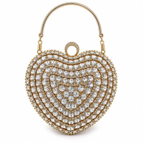 Clutch Dorado en Forma de Corazón con Cristales