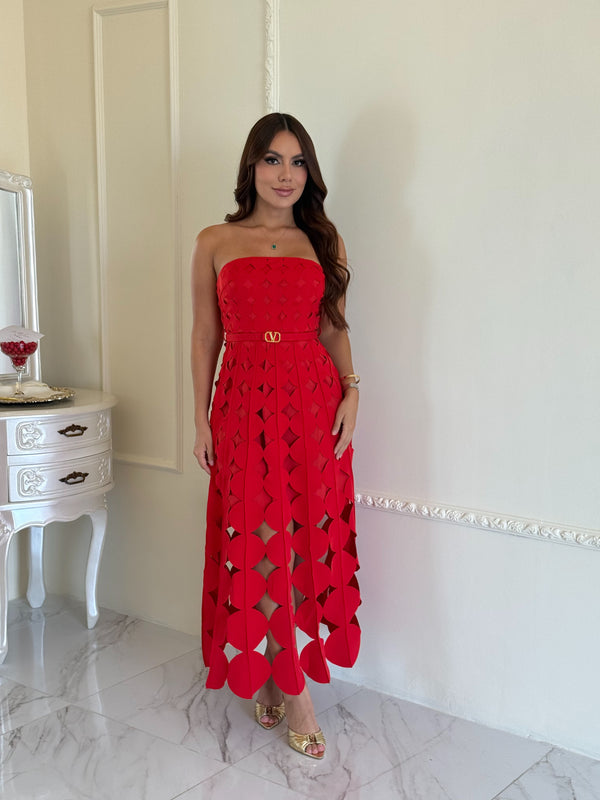 Vestido Escarlata Geométrico