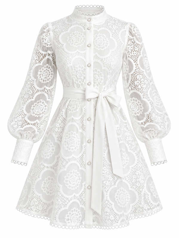 Vestido Crochet Floral Blanco