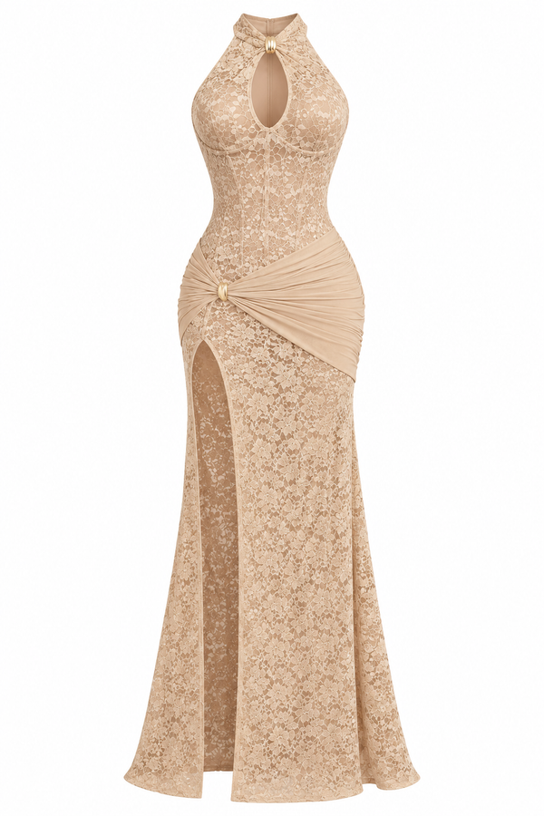 Vestido Largo de Encaje con Abertura Encanto Nocturno