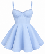 Vestido Corto Tipo Corsé con Escote Corazón y Falda Amplia