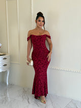 Vestido Sirena Bordó Jacquard