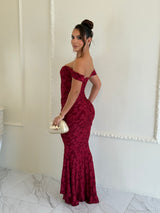 Vestido Sirena Bordó Jacquard