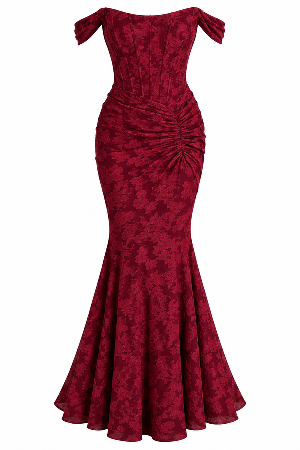 Vestido Sirena Bordó Jacquard