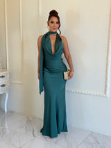Vestido Largo Sirena Halter Satinado