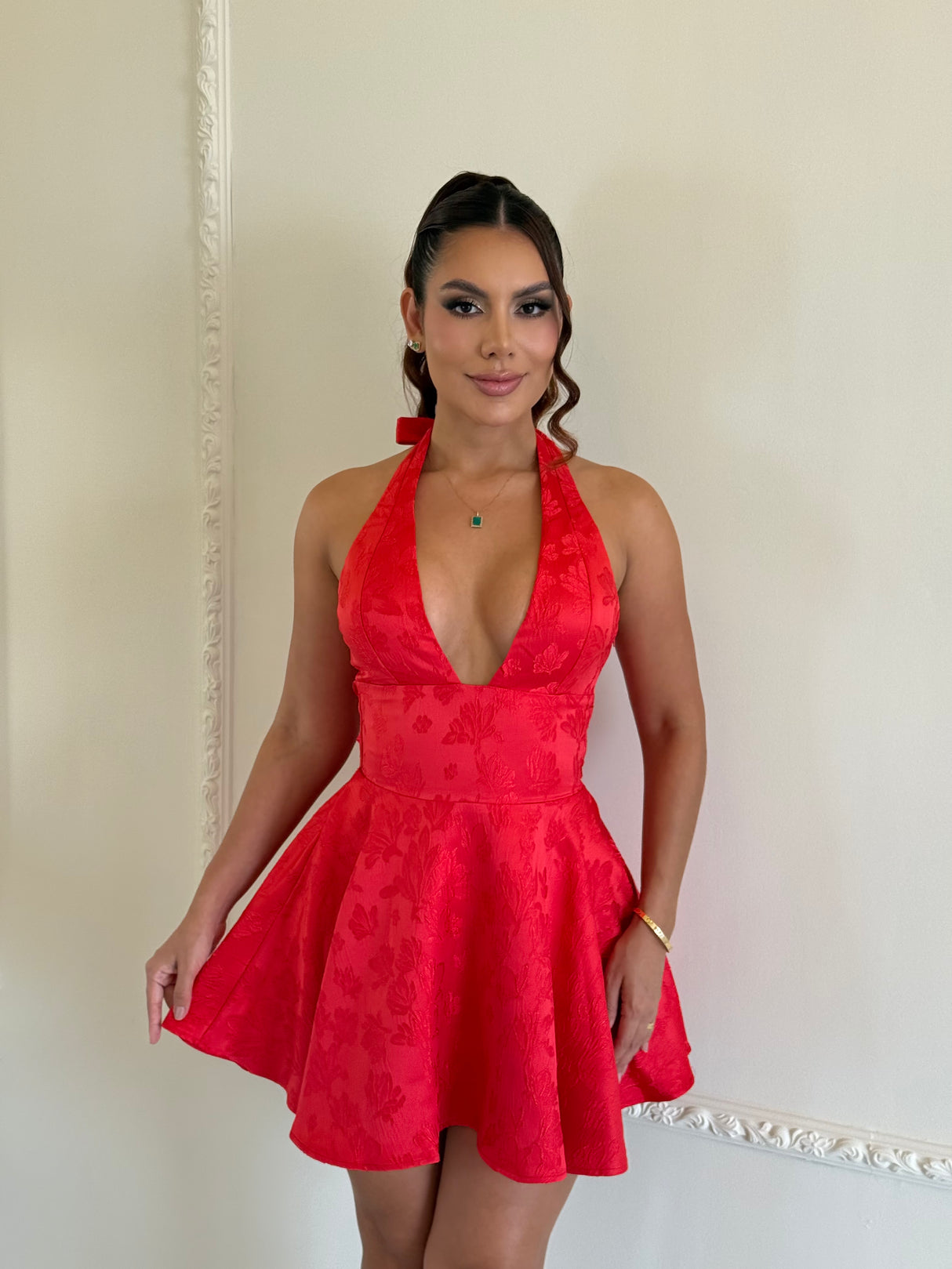 Vestido Halter Jacquard