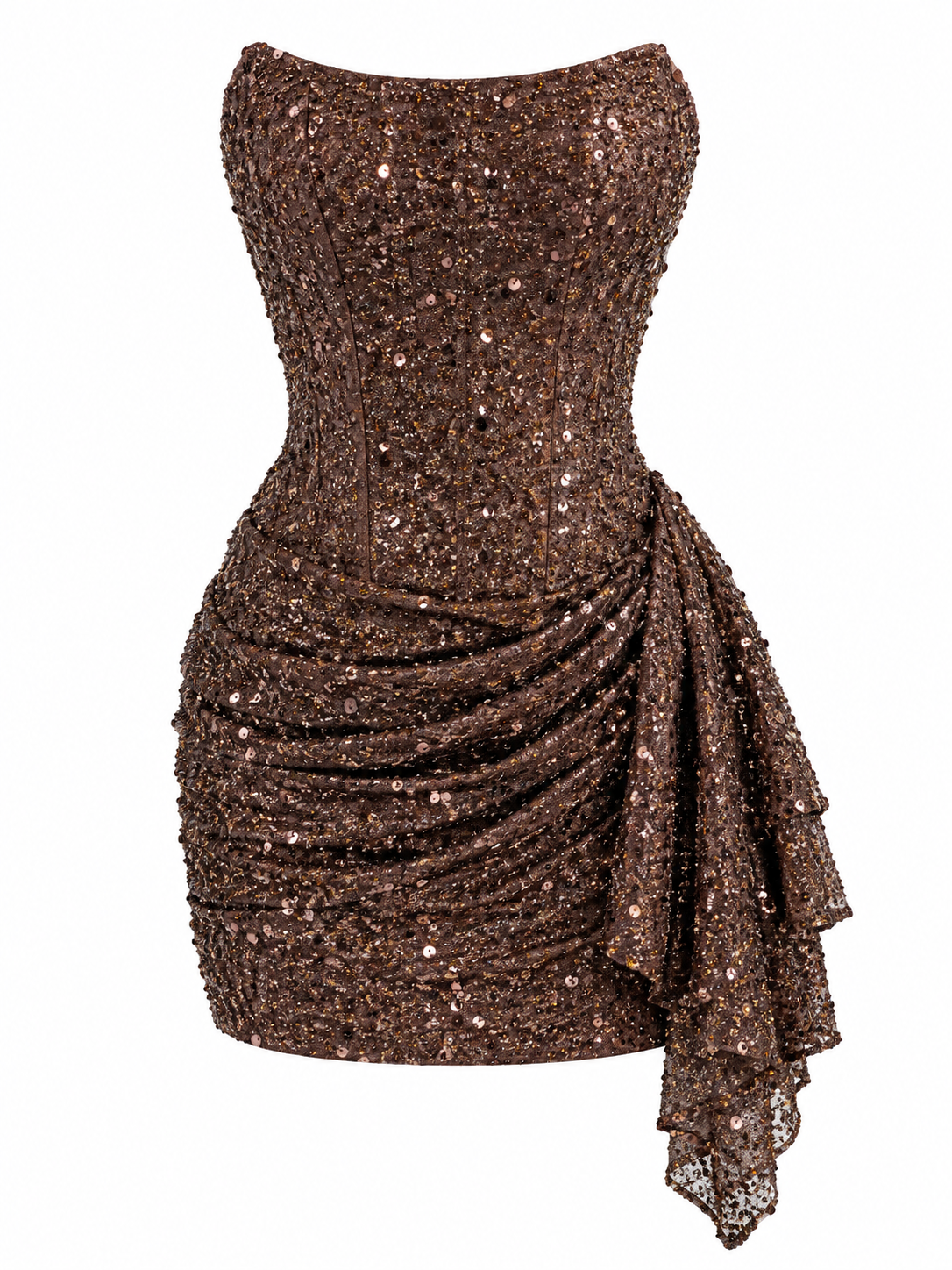 Vestido Sequin Drape Bronze