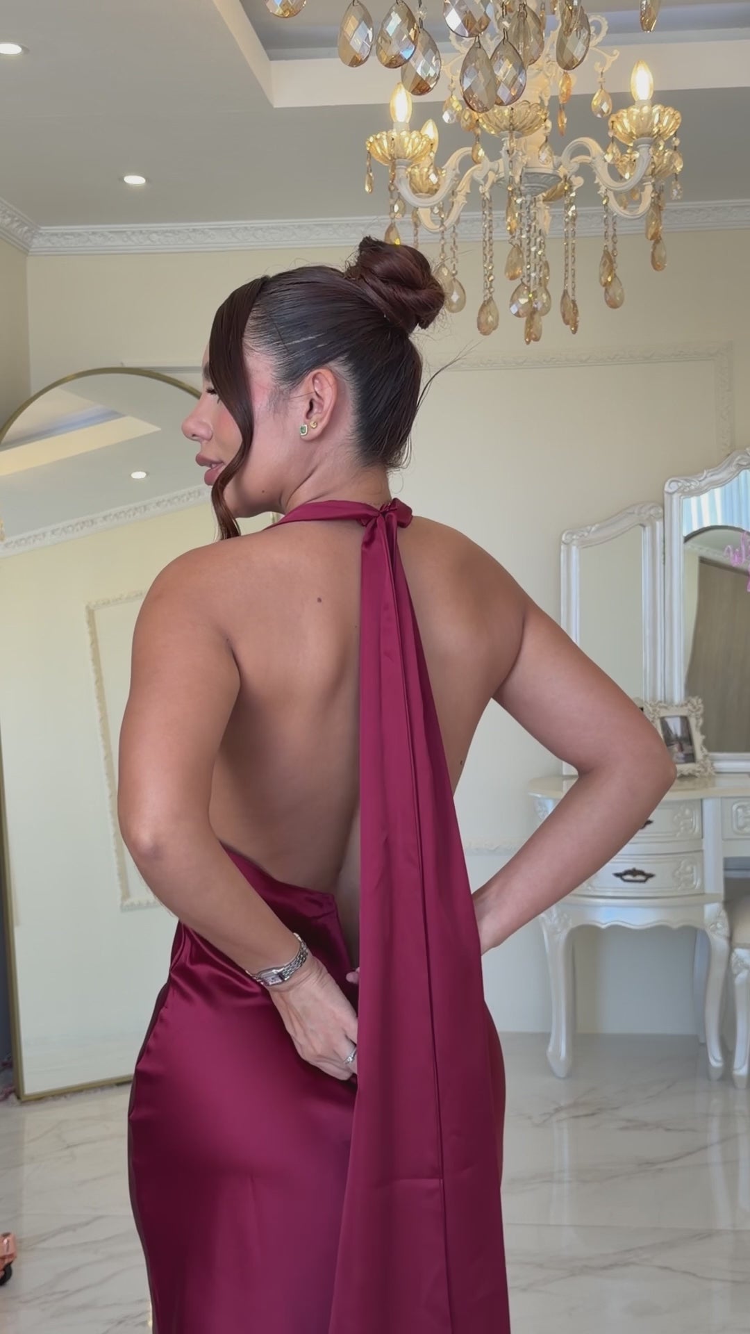 Vestido Largo Sirena Halter Satinado